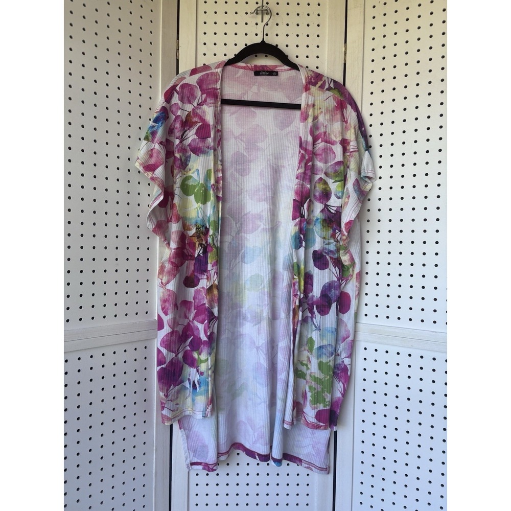 Lily by Firmiana LG Open Front Cardigan Spring Summer Floral Boho Short SLV HiLo
